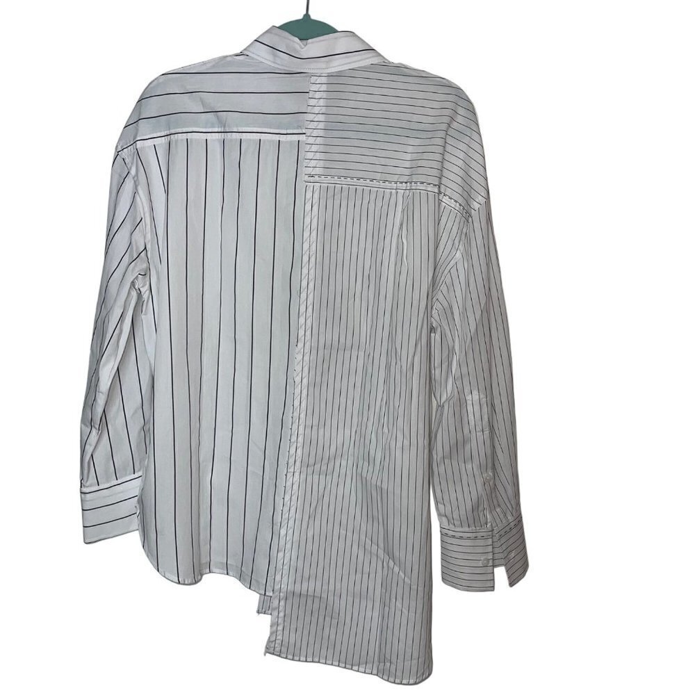 Zara Womens Shirt Size XS White Black Striped Oversized Asymmetrical Cotton - Picture 3 of 10